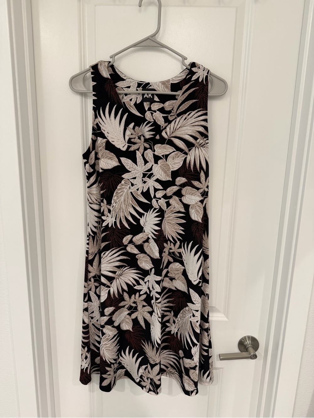 Anne Klein Black Dress with Cream Tropical Leaf Print